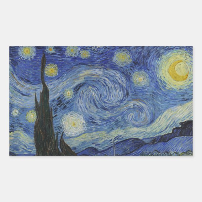 Van Gogh - Pegatina rectangular de noche estrellad (Anverso)