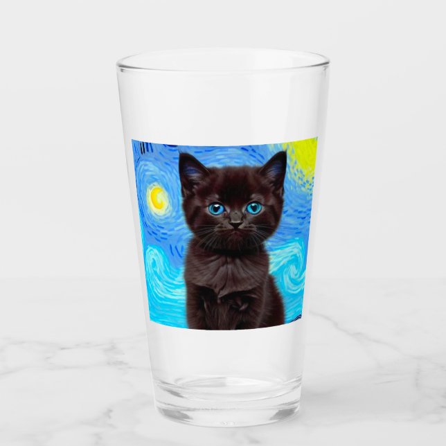Van Gogh Starry Night Black Cat (Anverso)
