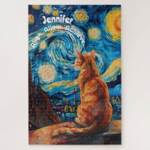 Van Gogh Starry Night Cuke Cat Puzzle