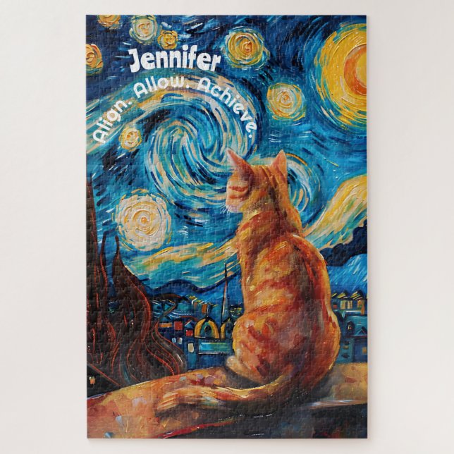 Van Gogh Starry Night Cuke Cat Puzzle (Vertical)
