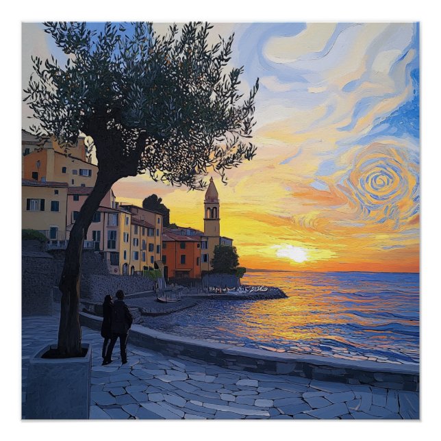 Van Gogh Style Ligurian Sunset – Glossy Art Poster (Anverso)