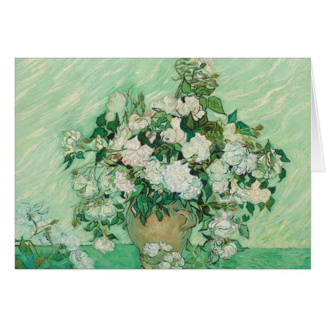 Van Gogh Vase con tarjeta Bella Artes de rosas ros (Anverso (Horizontal))