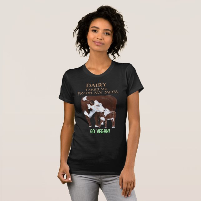 Van la vaca de la madre del vegano y la camiseta (Anverso completo)