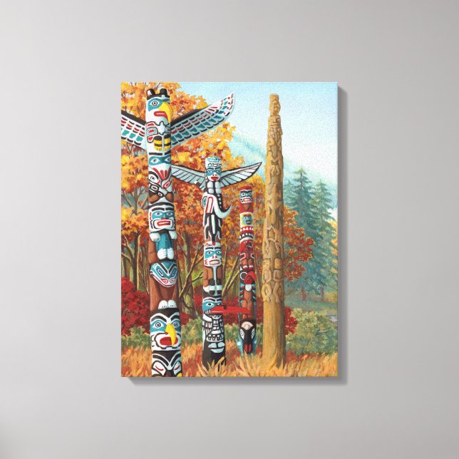 Vancouver Totem Poles Canvas de impresión de arte (Anverso)