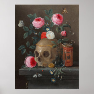 Vanitas: Cráneo de vida y arte Rosa