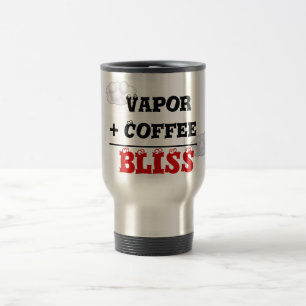Vapor + Taza del café = del viaje de la dicha