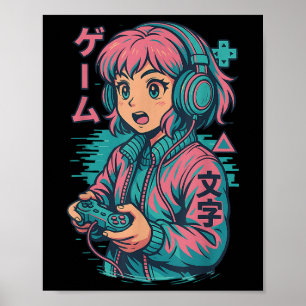 Vaporwave Gamer Chica arte japonés Anime Manga Gra