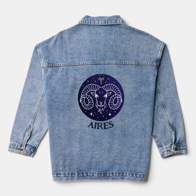 Vaquera Aires Ram Zodiac Rótulo Diseño Denim Chaqueta (Reverso )