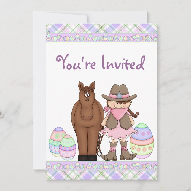 Vaquera, caballo y huevos de Pascua Invitación al  (Anverso)