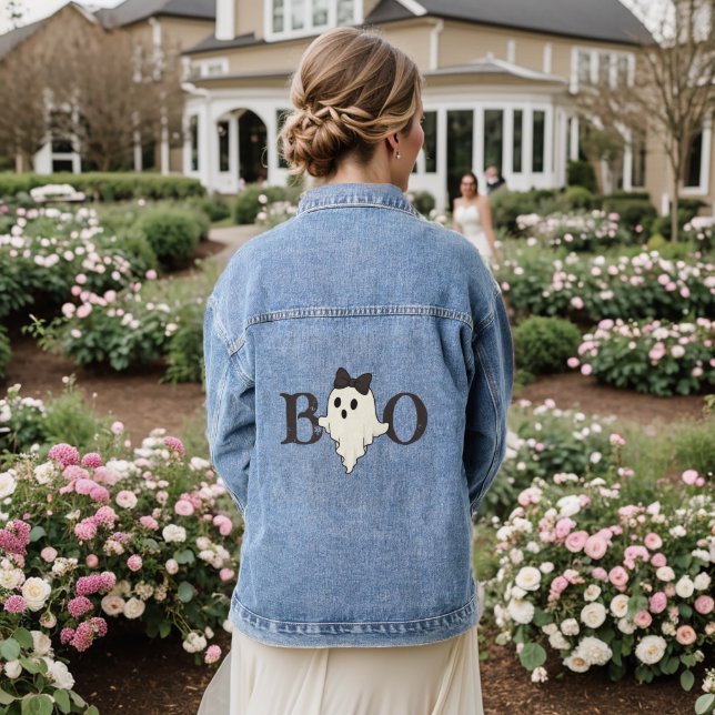 Vaquera Chaqueta Cute Halloween Denim - Fantasma "Boo" con (Reverso Boda)