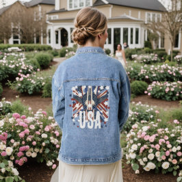 Vaquera Chaqueta de Denim de Arte Patriótico para Mujeres