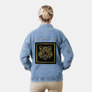 Vaquera Chaqueta de Denim de tigre metálico de oro