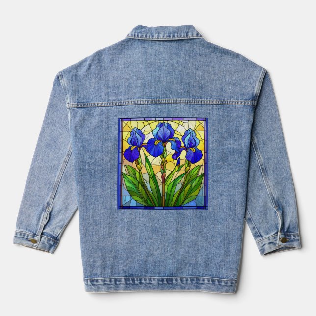 Vaquera Chaqueta De Denim De Vidrio Manchado De Iris Azul  (Reverso )
