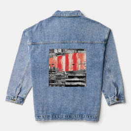 Vaquera Chaqueta de Denim – Diseño Abstracto Pulso Rojo