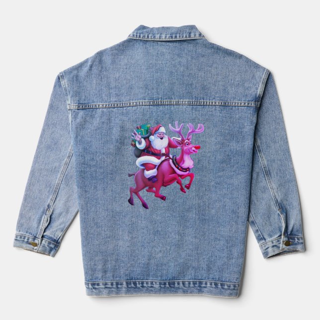 Vaquera Chaqueta de Denim para mujeres renas de Santa Clau (Reverso )
