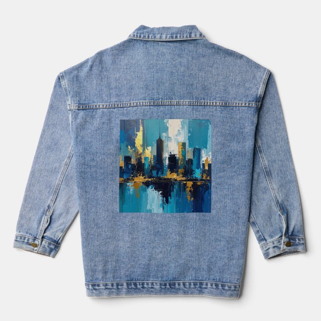 Vaquera Chaqueta de mezclilla abstracta de luces de ciudad (Reverso )