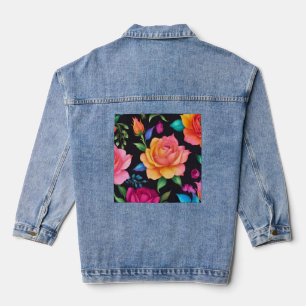 Vaquera Chaqueta de mezclilla con estampado floral de rosa