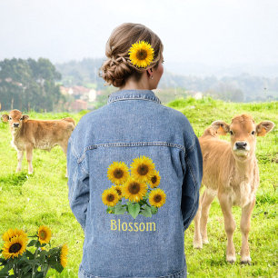 Vaquera Chaqueta de mezclilla de girasoles en flor