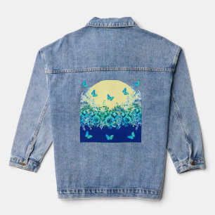 Vaquera Chaqueta de mezclilla floral de mariposa azul