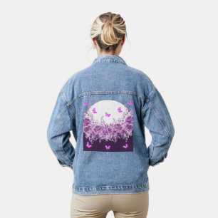 Vaquera Chaqueta de mezclilla floral de mariposa púrpura