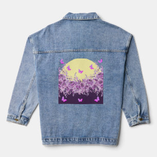 Vaquera Chaqueta de mezclilla floral de mariposa púrpura