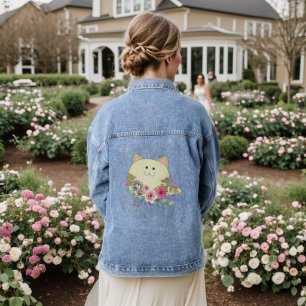 Vaquera Chaqueta de mezclilla gato floral