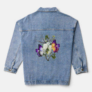 Vaquera Chaqueta de mezclilla gráfica de rosa blanca y mar