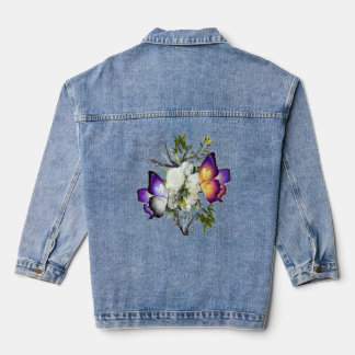 Vaquera Chaqueta de mezclilla gráfica de rosa blanca y mar