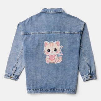 Vaquera Chaqueta de mujer corazón de gato pastel Kawaii