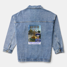 Vaquera chaqueta de mujer denim. Feliz Hanukkah. león