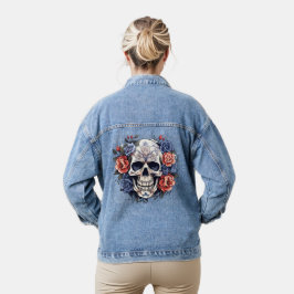 Vaquera Chaqueta "Edgy Elegance" Skull y Rosas Denim