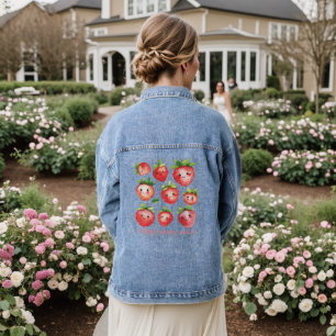 Vaquera Chaqueta feliz de fresa con denim para mujeres