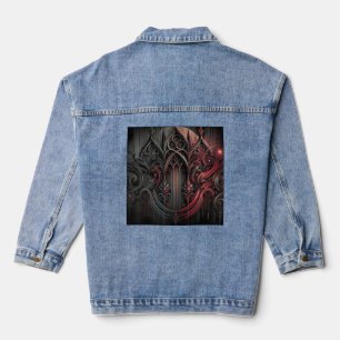 Vaquera Chaqueta Gótica de Denim Rojo y Negro