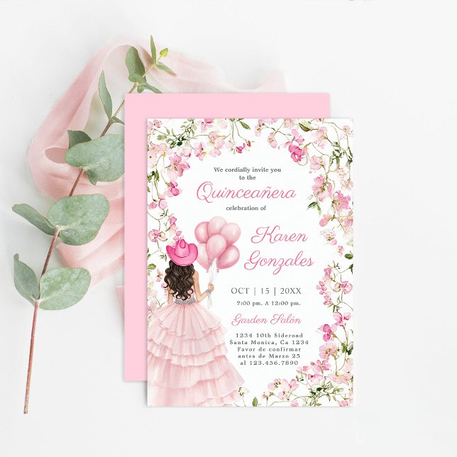 Vaquera con globos Invitación Quinceañera (Subido por el creador)
