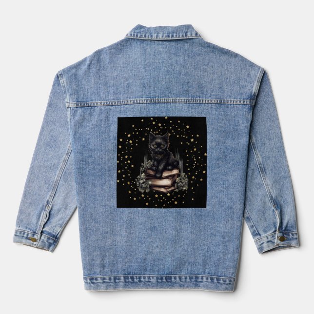 Vaquera Diseño de chaqueta para gato negro con estrellas y (Reverso )