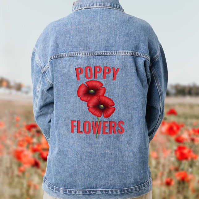 Vaquera Flores de amapola roja, chaqueta de denim personal (Pretty poppy denim jacket with space for your name)