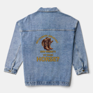 Vaquera Gorra de vaca y botas en chaqueta de denim de impr