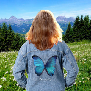 Vaquera Hermosa Chaqueta de Denim de Mariposa Azul Grande