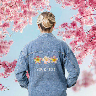 Vaquera Hermosa chaqueta de mezclilla con flores rosadas