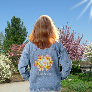 Vaquera Hermosa Plumeria Rosa Flores Denim Chaqueta