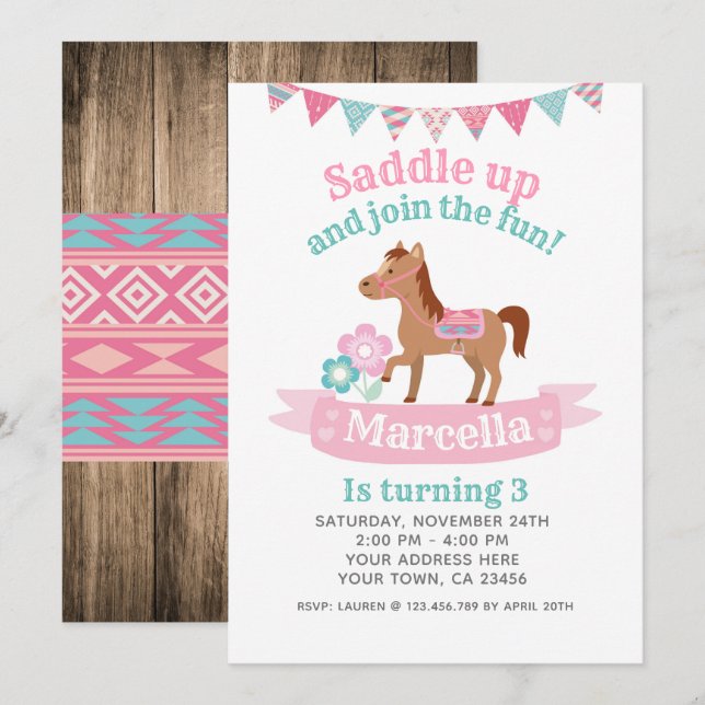 Vaquera, Invitación a Cumpleaños de Caballo (Anverso / Reverso)