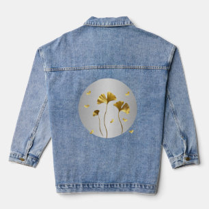 Vaquera Moda Ginkgo Chaqueta Denim Con Patrón De Hojas