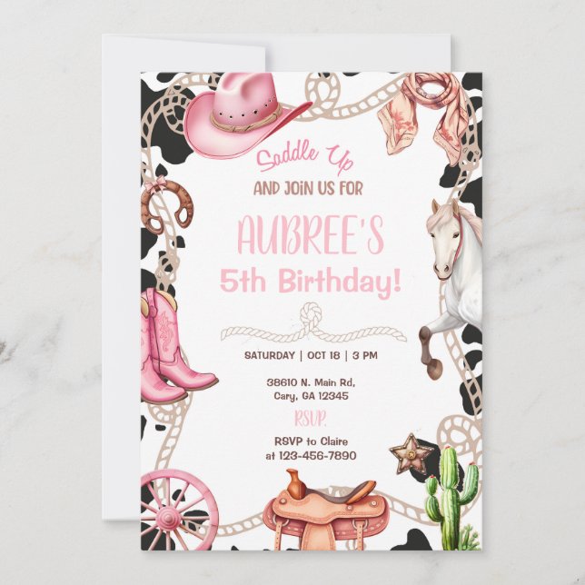 Vaquera rosa, caballo blanco, invitación para ensi (Anverso)