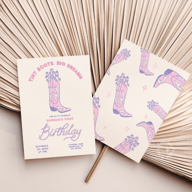 Vaqueras Invitación al cumpleaños Tiny Boots Big D (Cowgirs Birthday Invitation Tiny Boots Big Dreams)