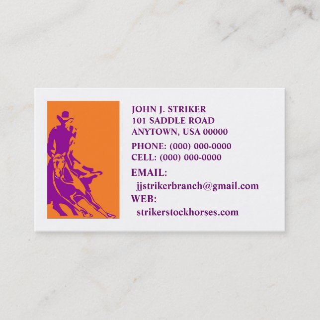 VAQUERO DE LAS TARJETAS DE VISITA DEL CABALLO DE (Anverso)