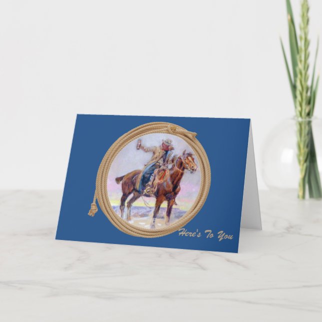 Vaquero De Tarjeta De Saludo Occidental En Caballo (Anverso)