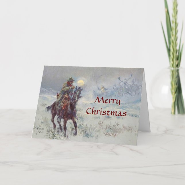 Vaquero del viejo oeste ve la tarjeta de Navidades (Anverso)
