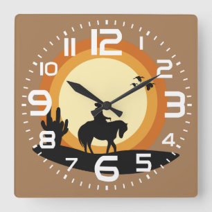 Vaquero en el reloj de la pared de caballos