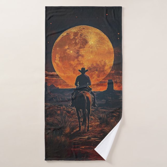 Vaquero Occidental Montando A La Luna De Naranja (Toalla de baño)