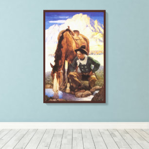 Vaquero Regando a su Caballo por NC Wyeth, Arte An